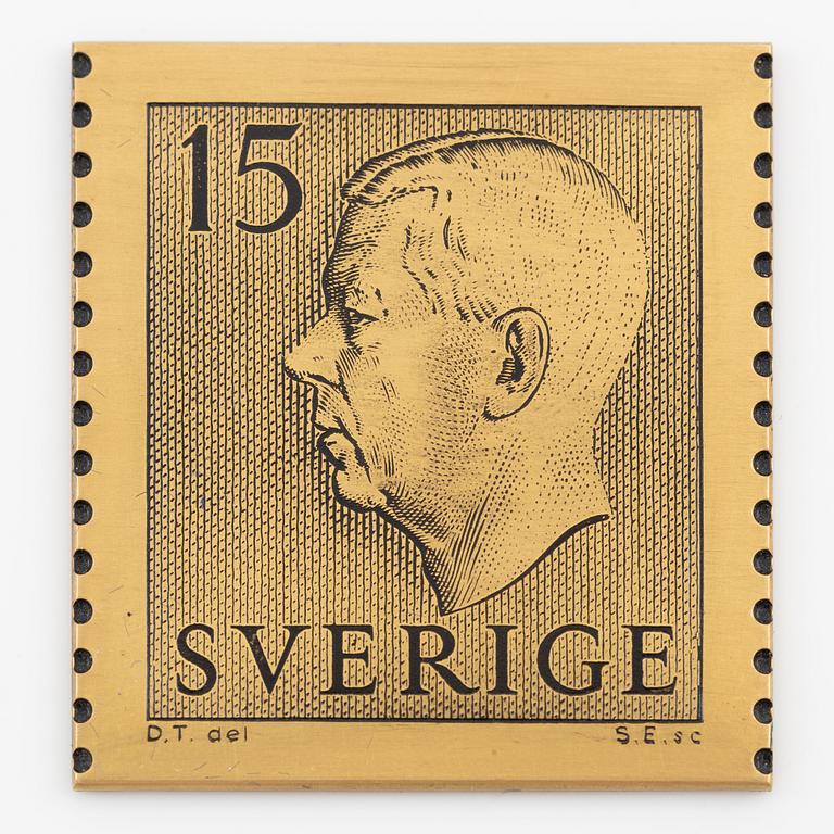 Plaque, 18K gold, numbered 372/1000, 1975, weight approx. 27 g.