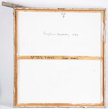 Stephen Buckley, triptyk, mixed media on canvas, signed and dated 1985 verso.