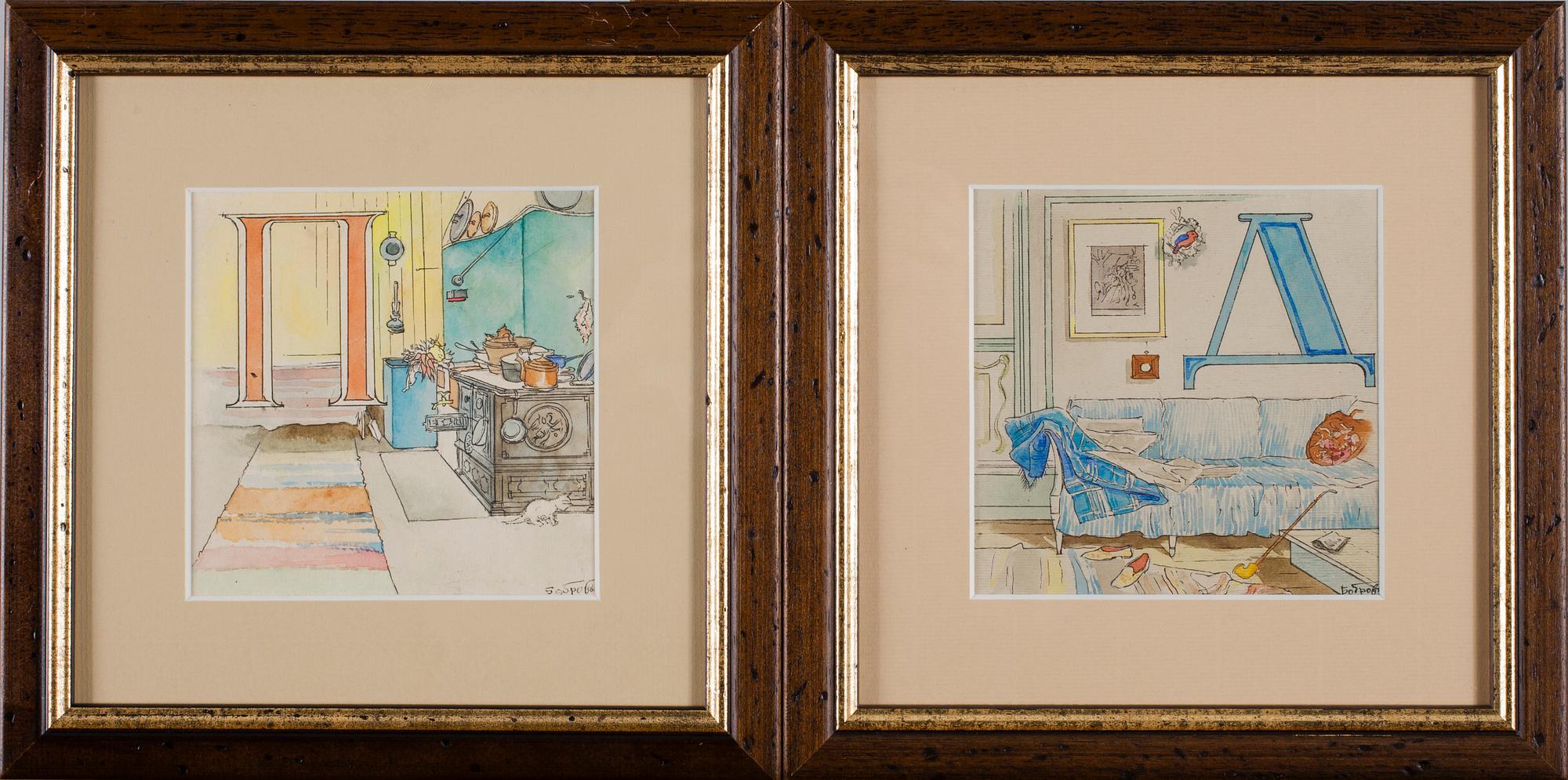 VICTOR ALEKSEEVICH BOBROV, akvareller, 2 st, signerade.