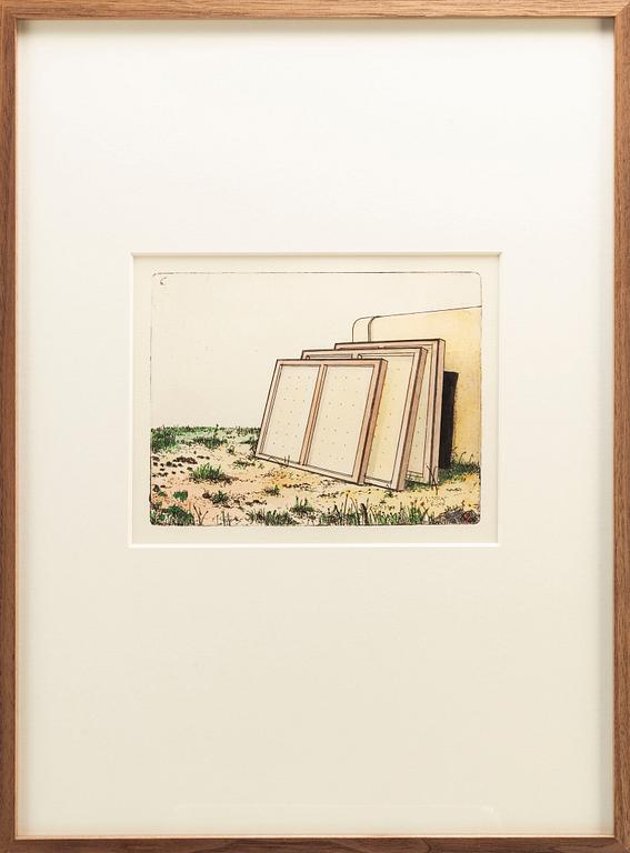 STEN EKLUND, hand colored etching, signed.