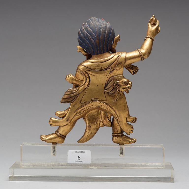 A Sinotibetan gilt bronze figure of Vajrapani, possibly 17/18th Century.