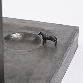Bertil Vallien, a sand cast glass sculpture of a standing half-boat, Kosta Boda, Sweden.