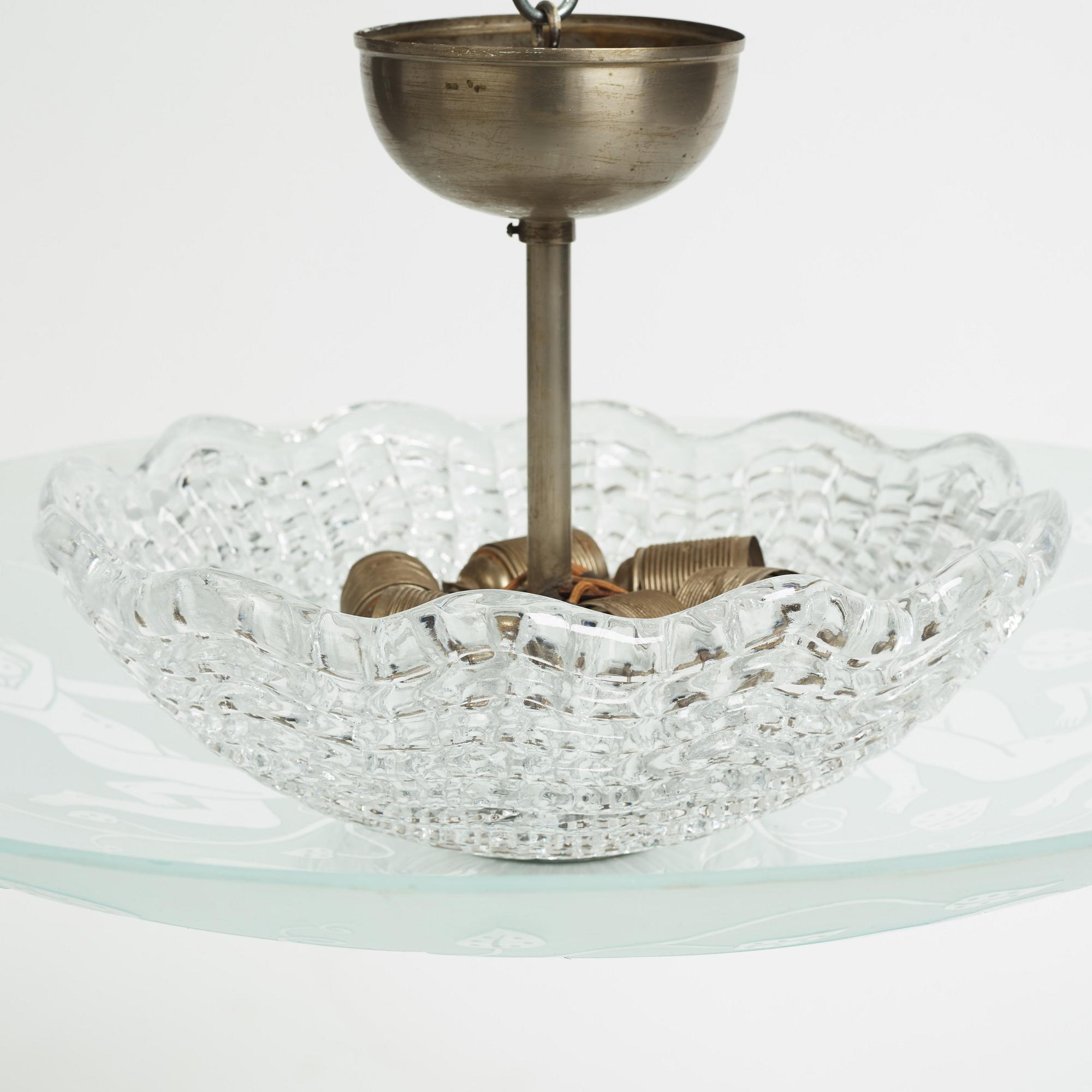 Edward Hald, a model 'HD 8581' ceiling light, Orrefors, 1940's.