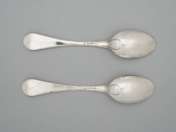 A pair of Swedish 19th century silver serving-spoons, marks of Henrik Johan Ljungqvist, Kristianstad 1820.