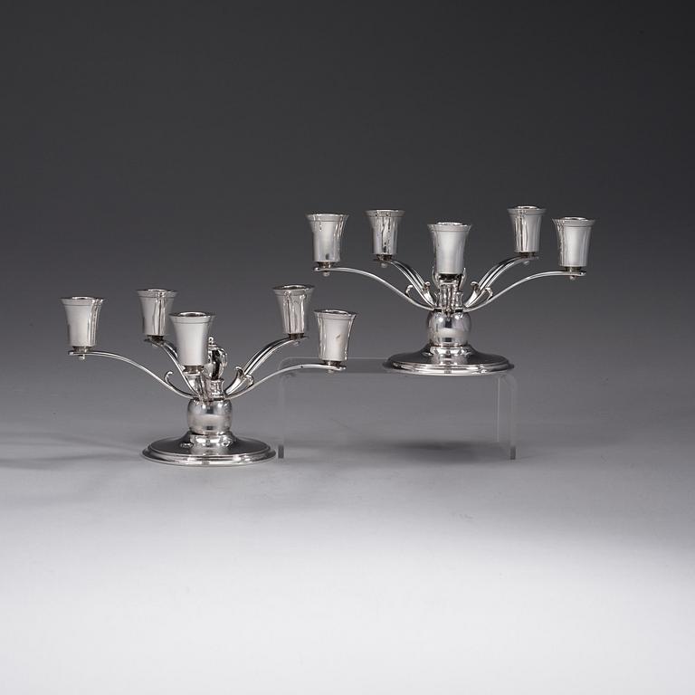 GRANN & LAGLYE, kandelabrar, ett par för 5 ljus, Köpenhamn 1937.