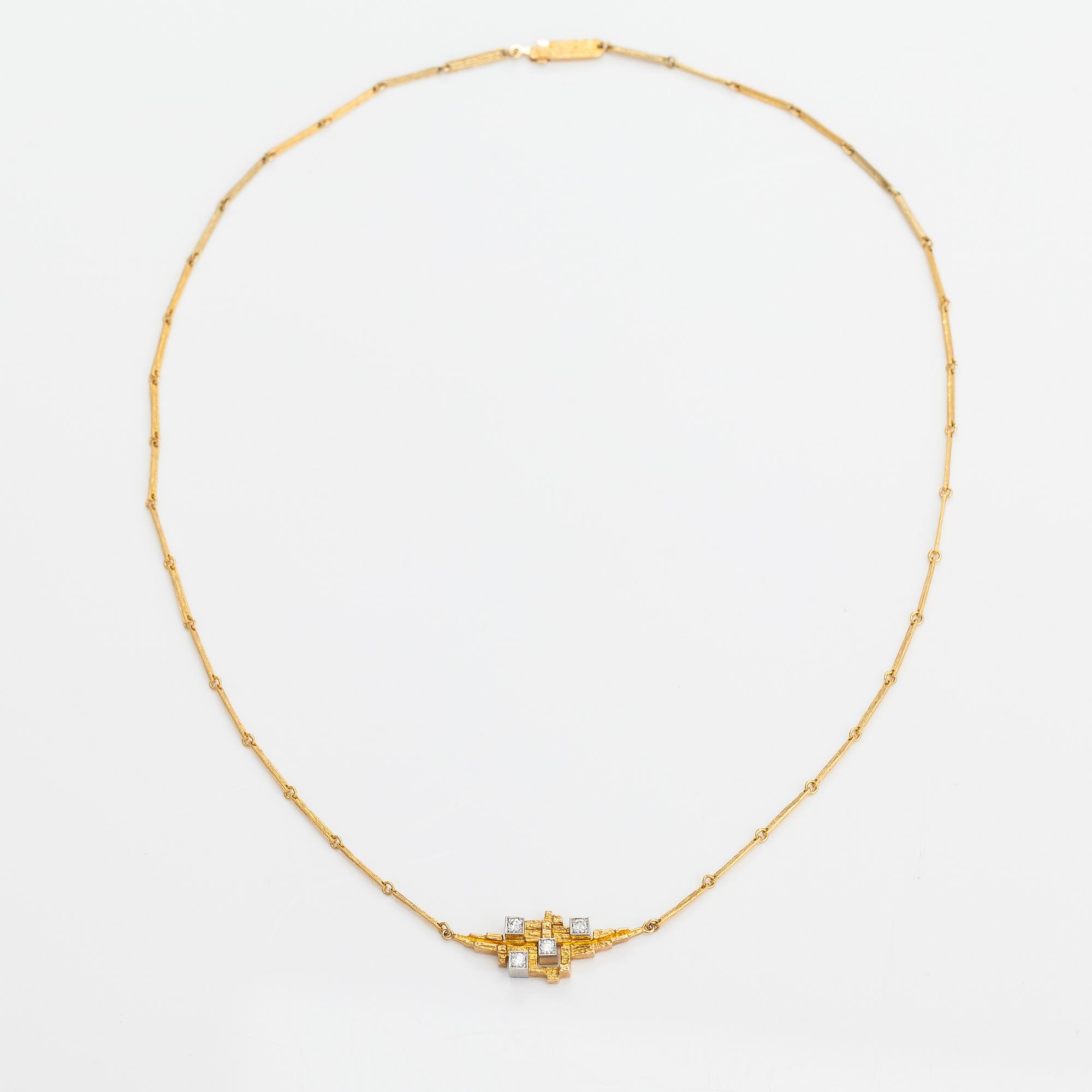 Björn Weckström, An 18K gold necklace "Pointy mountains" with brilliant-cut diamonds ca. 0.25 ct in total. Lapponia 1983.