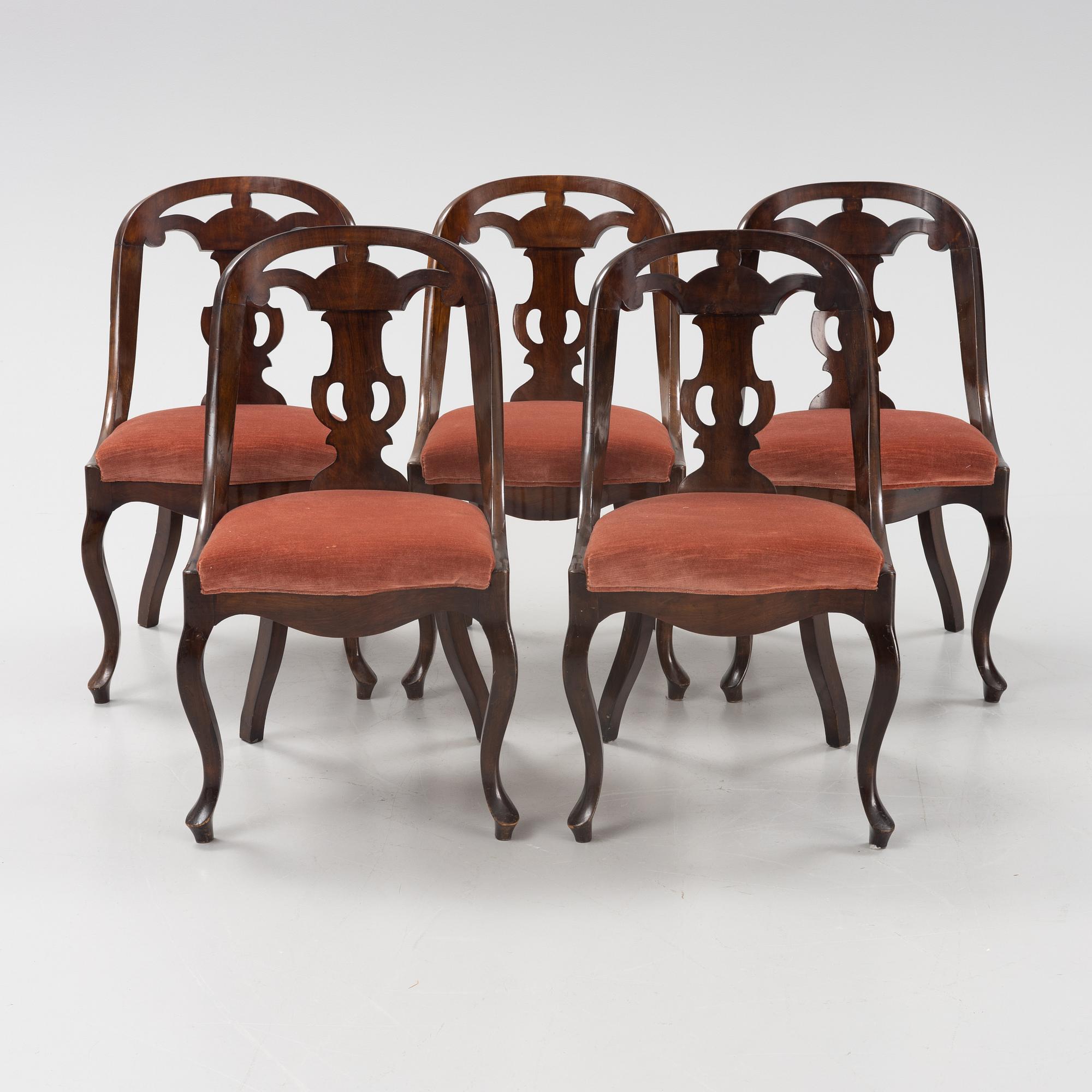 Stolar, 5 st, sk Göteborgsstolar, 1800-tal.