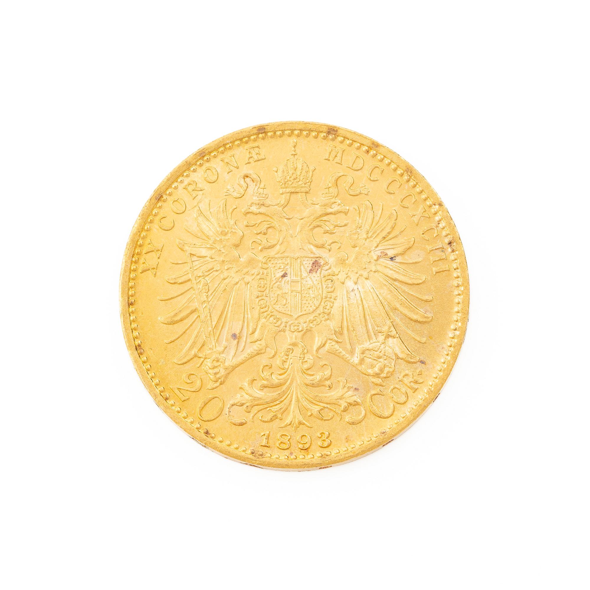 Gold coin, Austria-Hungary, 20 Corona, 1893.