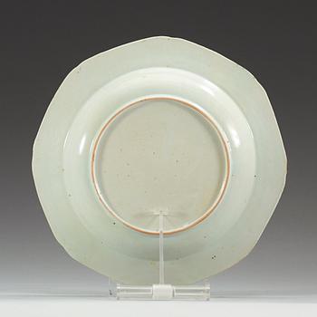 Three famille rose 'tobacco leaf' soup dishes, Qing dynasty, Qianlong (1736-95).