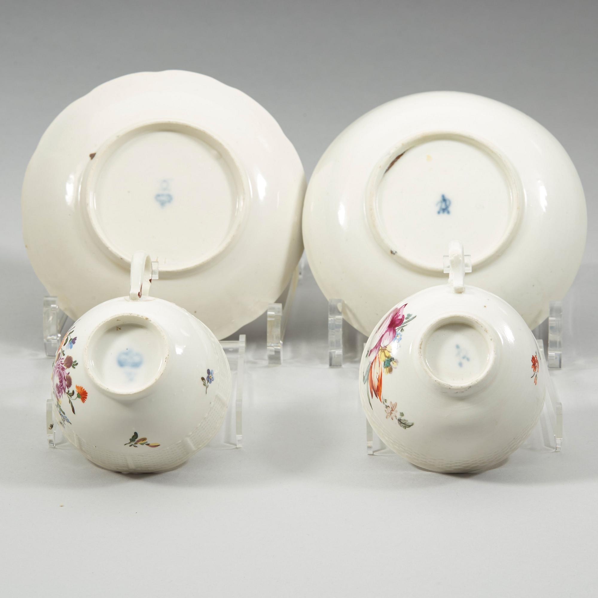 A group of 18th Century cups and saucers.