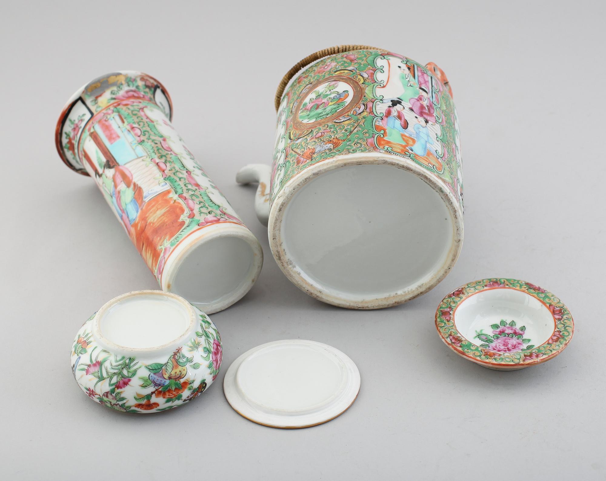 TEKANNA, LOCKDOSA SAMT VAS, porslin, Kina, Kanton, 1800-tal.