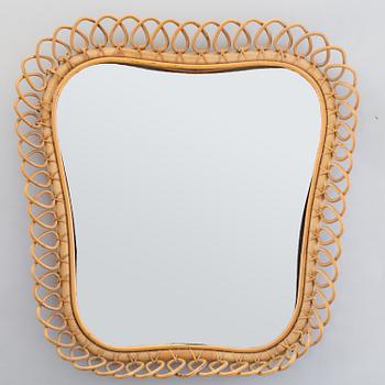 A Swedish mid 20th century rattan and bamboo mirror.