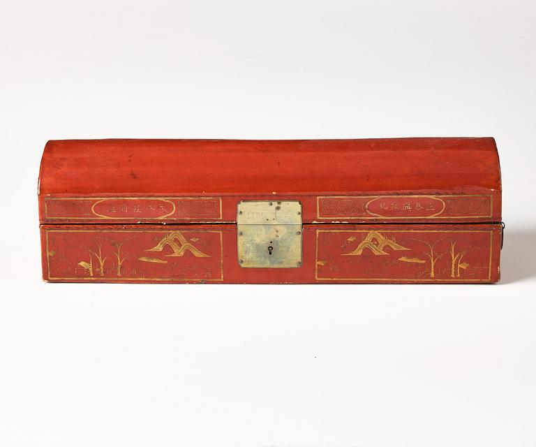 Two leather clad and lacquered chests, late Qing dynasty.