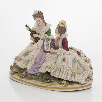 A porcelain lace figurine, Naples style mark, the 20th century.