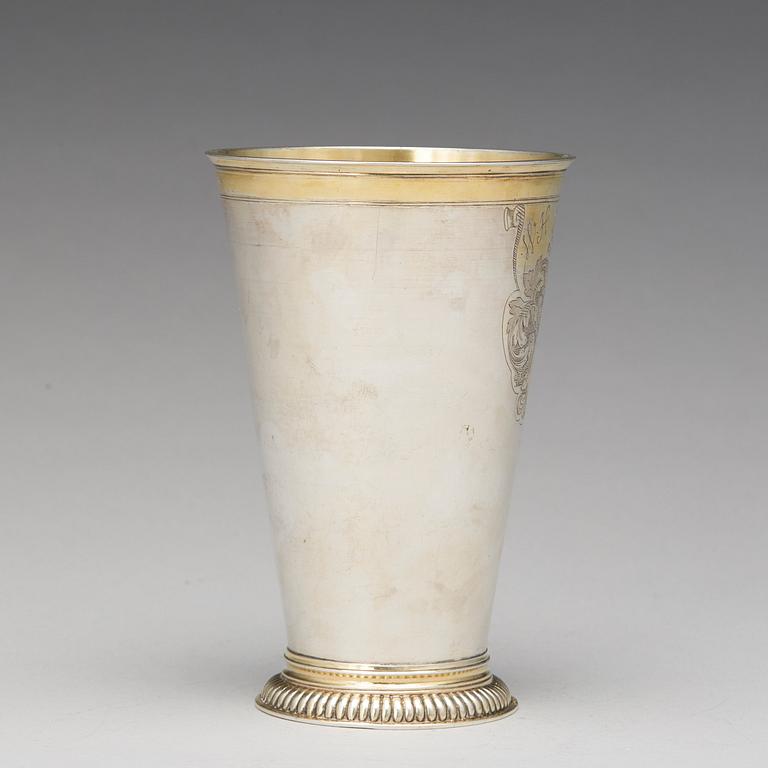 A Baltic 18th century parcel-gilt marriage beaker, mark of Christian Mathias Möring, Reval (1742-1787).