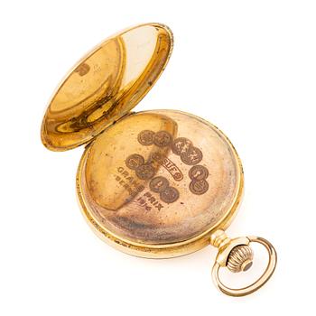 Pocket watch, 18K gold, hunter case, 50 mm.