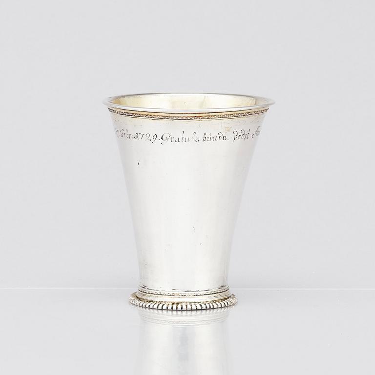 A Swedish 18th century parcel-gilt silver beaker, mark of Abraham Wirgman, Göteborg, 1722.