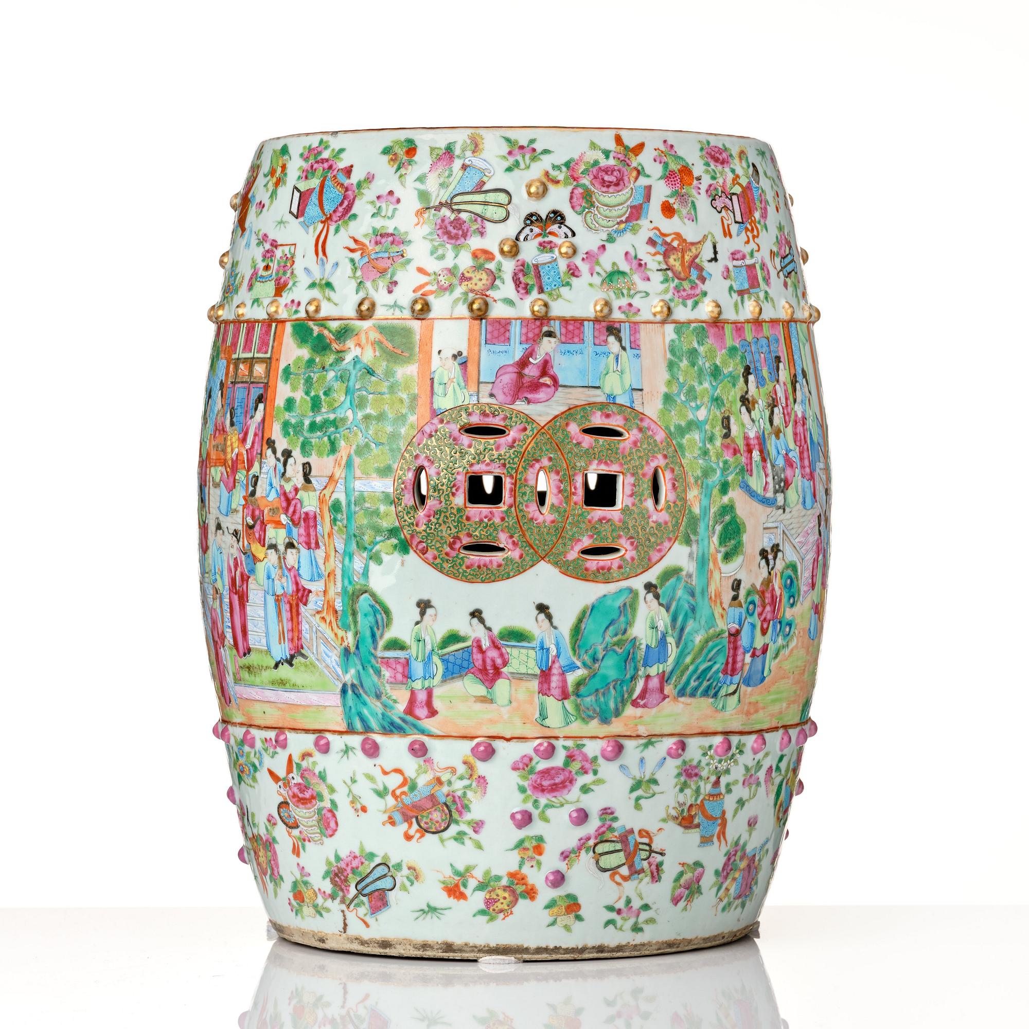 Trädgårdspall, porslin. Qingdynastin, Kanton, 1800-tal.