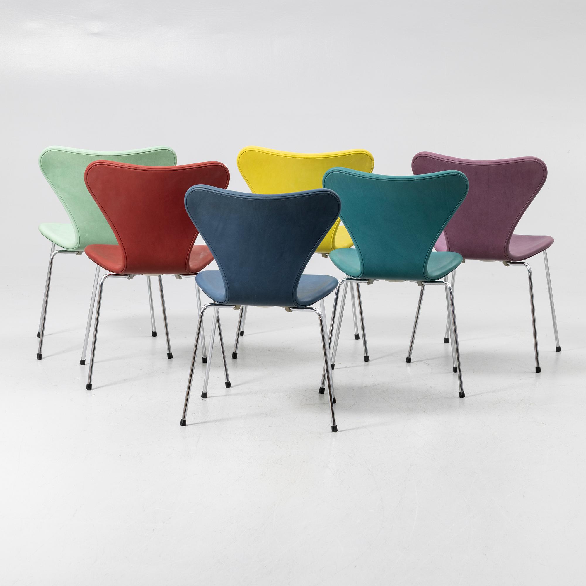 Arne Jacobsen, Chairs, 6, “Series 7” for Fritz Hansen, Denmark, latter half of the 20th century.