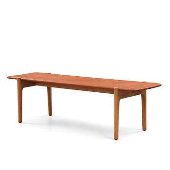 Hans J. Wegner, a solid teak and oak bench/ table, Johannes Hansen, Denmark, 1950-60's.