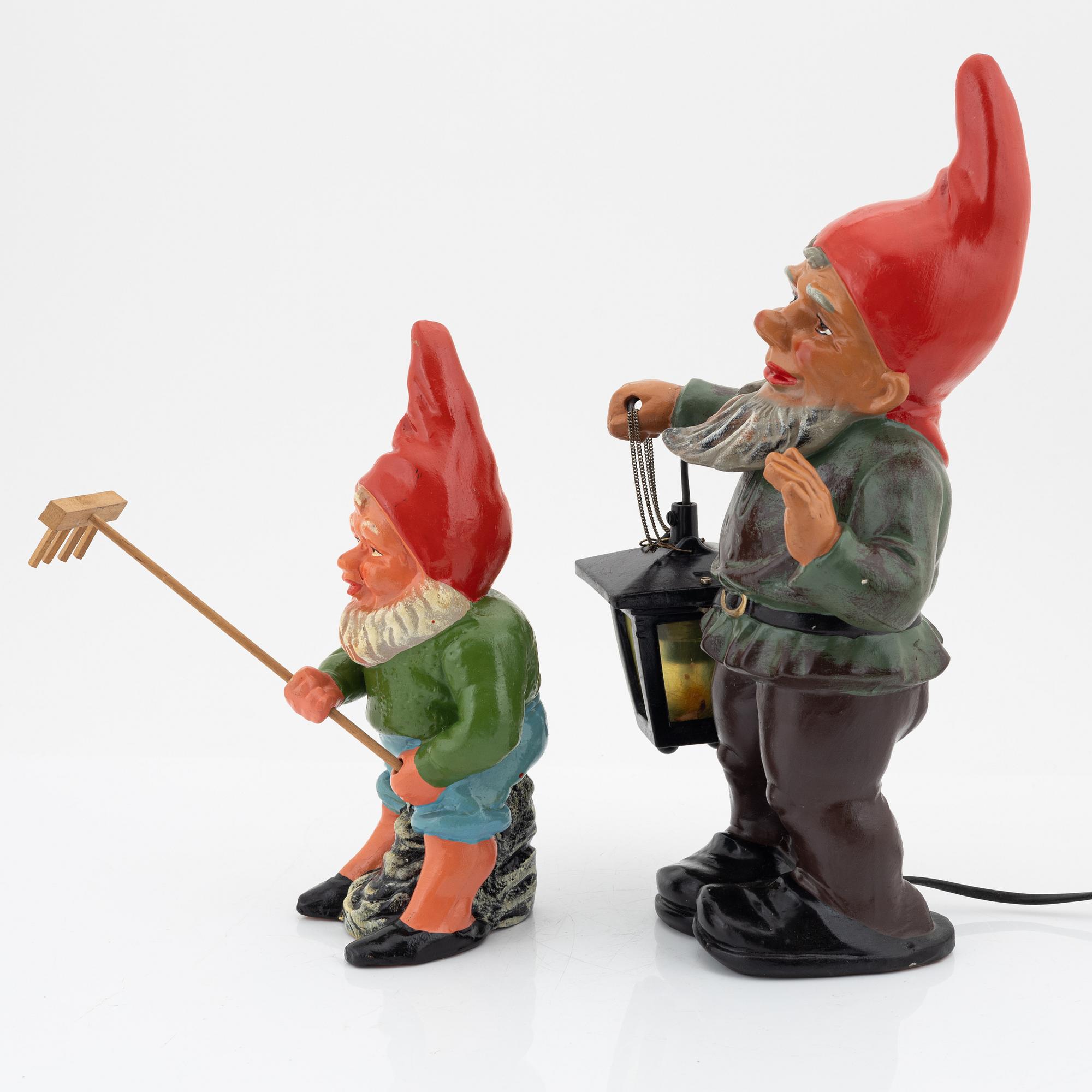 Three ceramic garden gnomes, Germany, one Heissner West Germany, second half of the 20th century.