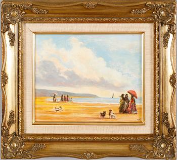 OKÄND KONSTNÄR, 4 st, oljor på duk, uppklistrade på pannå, monogramsignerade R.B.