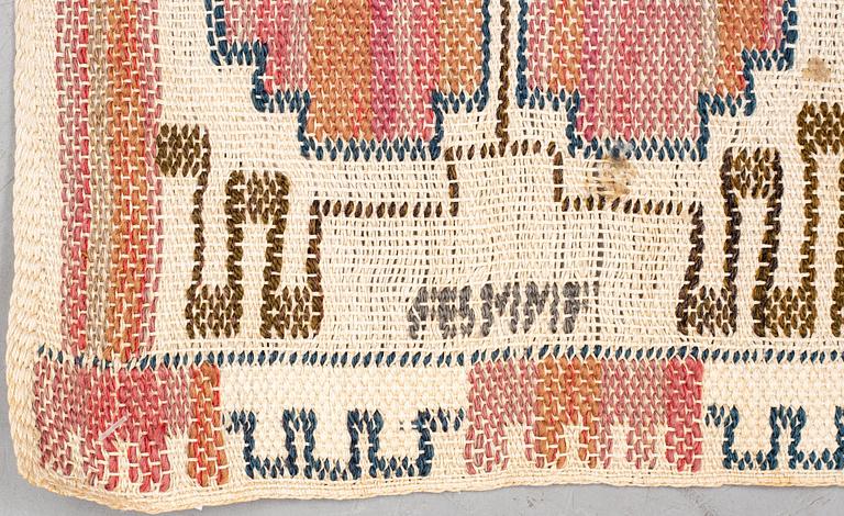 Märta Måås-Fjetterström, a textile, "Grodblad röd", flat weave, ca 27,5 x 88,5 cm, signed AB MMF.