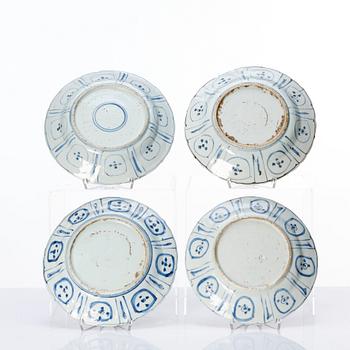 A set of four blue and white kraak dishes, Ming dynasty, Wanli (1572-1620).