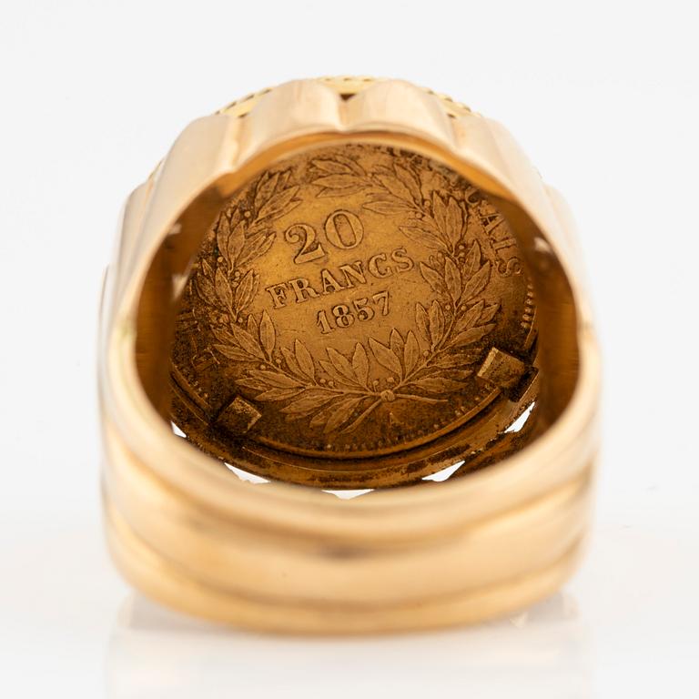 Ring in 18K gold with Napoleon III 20 francs coin, 1857.