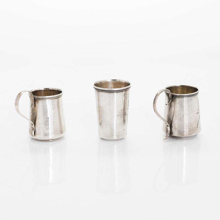 Sockerskål och bägare, 3 st, silver, Moskva tidigt 1900-tal.