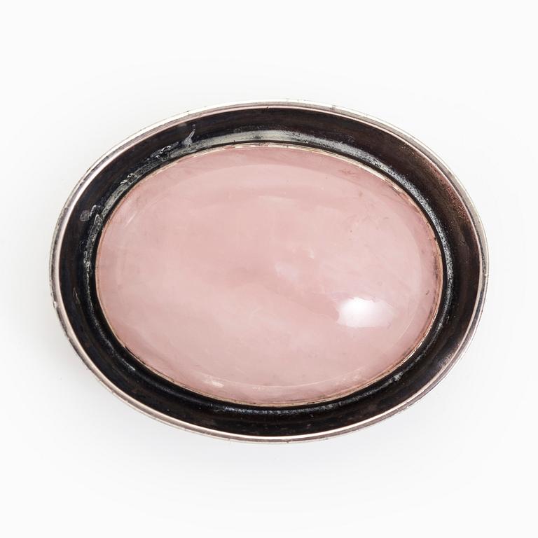 Pendant / brooch, cabochon cut rose quartz, silver, Kaunis Koru, Helsinki 1961.