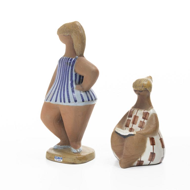 Lisa Larson, two stoneware figurines, 'Dora' & 'Charlotta' from the series 'ABC-flickorna', Gustavsberg, Sweden.