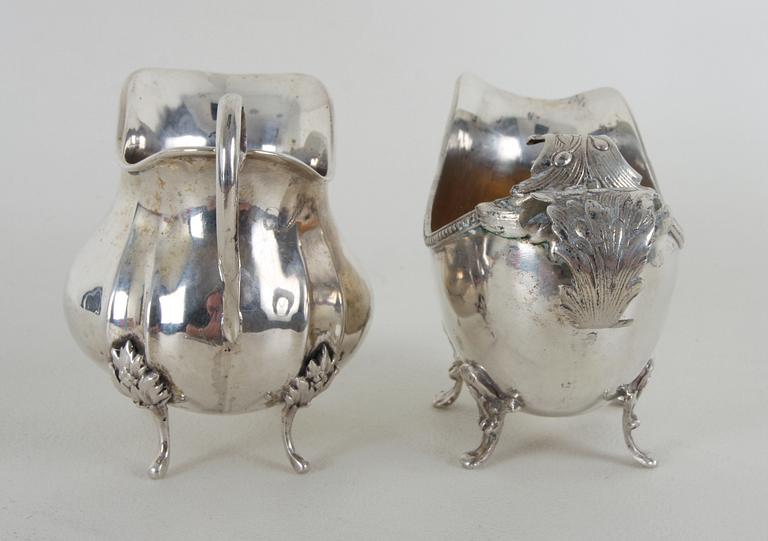 GRÄDDKANNOR, 1+1st och FAT, silver, importstämplar.