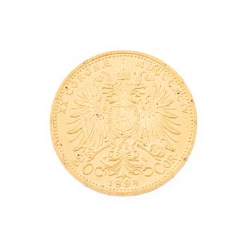 Gold coin, Austria-Hungary, 20 Corona, 1894.