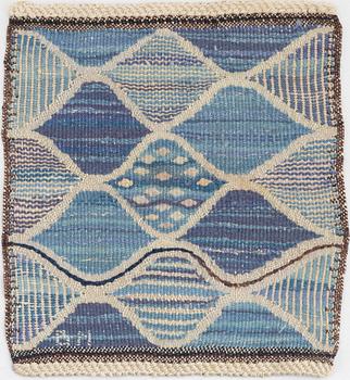 Barbro Nilsson, textile, "Blåspättan", tapestry variant, approx. 31 x 28 cm, signed BN (Barbro Nilsson, AB MMF).