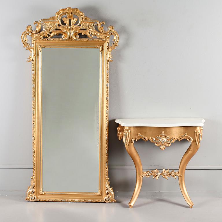 SPEGEL med KONSOLBORD, rokokostil, 1800-talets andra hälft.