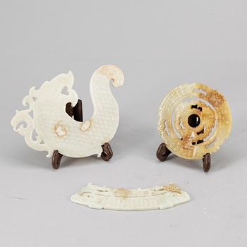 PARTI STEN, 3 delar, nefrit/jade. 1900-tal.