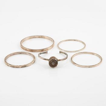 Lars Arby, five arm rings, sterling silver, Gothenburg 1963, 1967 and 1969.