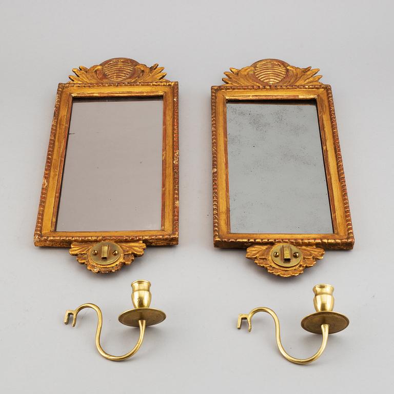 A pair of gustavian style one-light girandole mirrors, late 19th century.