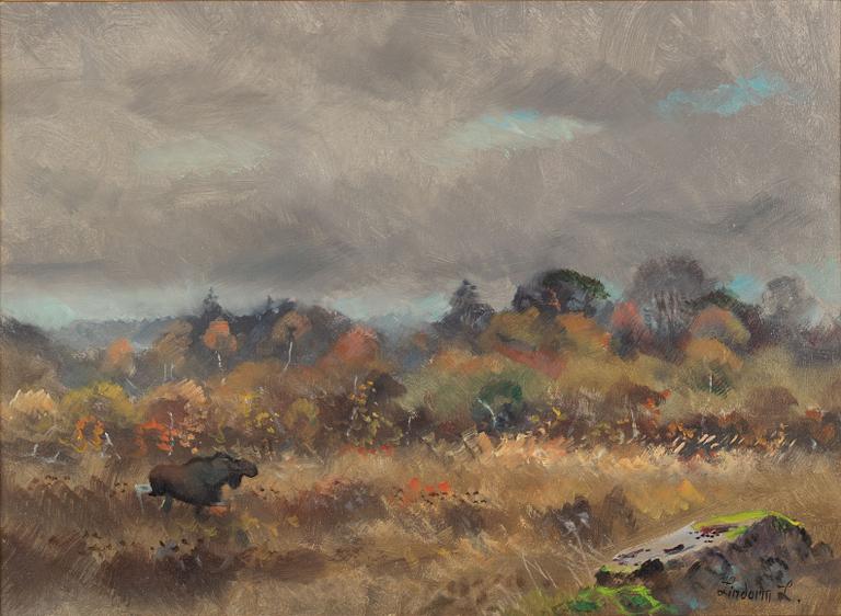 Lindorm Liljefors, Autumn Landscape with Moose.