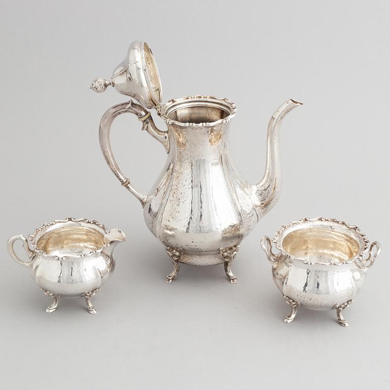 A Swedish rococo-style silver three piece coffee-set, mark of K. Andersson, Stockholm 1928.