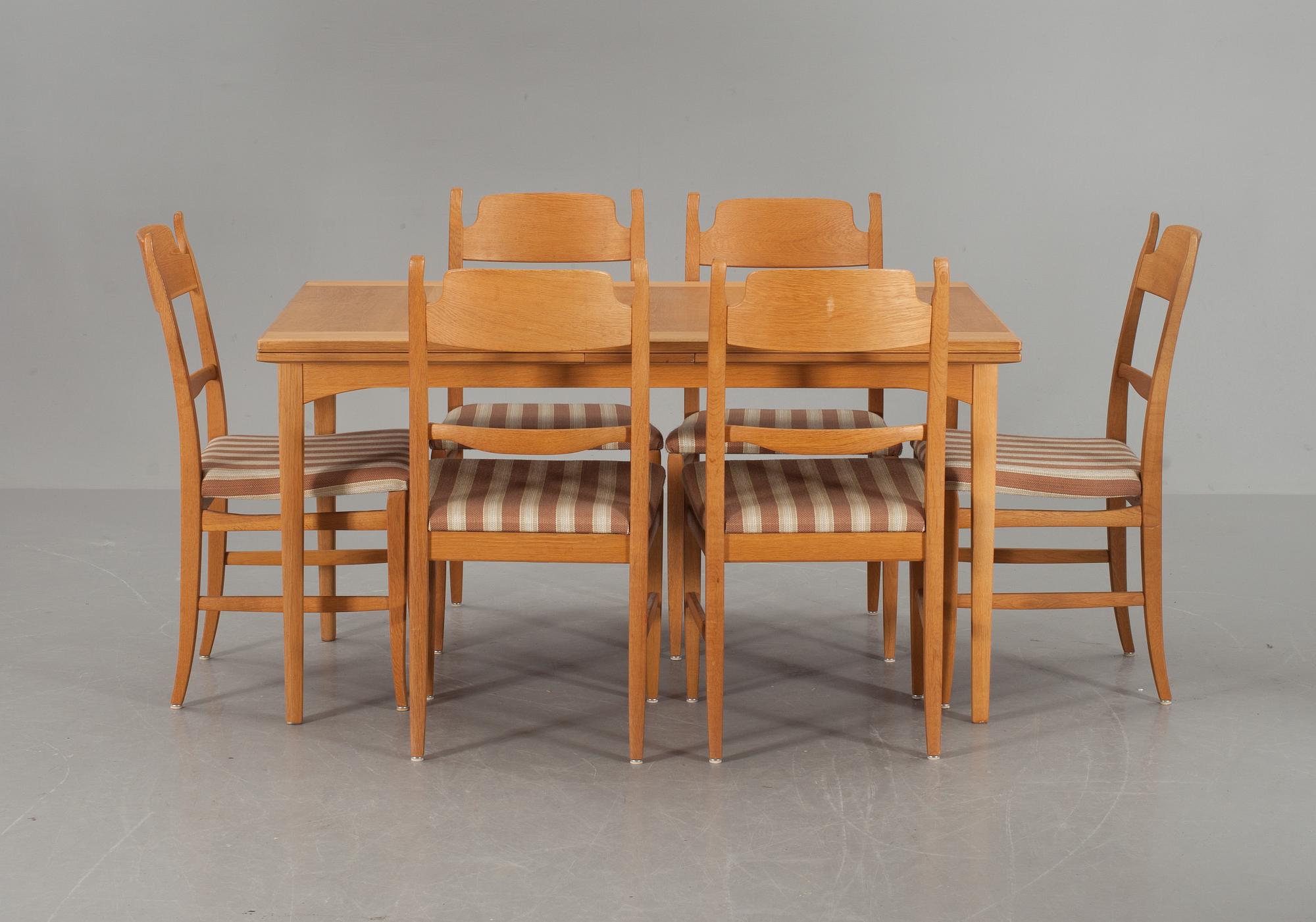 MATGRUPP, 7 delar, "Calmare Nyckel", Carl Malmsten, Åfors möbelfabrik, 1900-talets andra hälft.