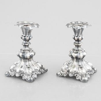 A pair of candelsticks, Baroque style, silver, CG Hallberg Stockholm, 1938.