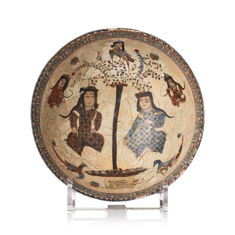 A 'Minai' pottery bowl, central Persia, around 1200 AD.