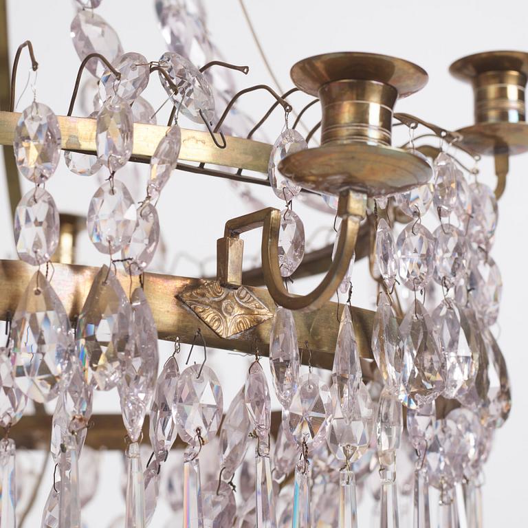 A Late Gustavian gilt brass and cut glass eight-light chandelier, circa 1800.