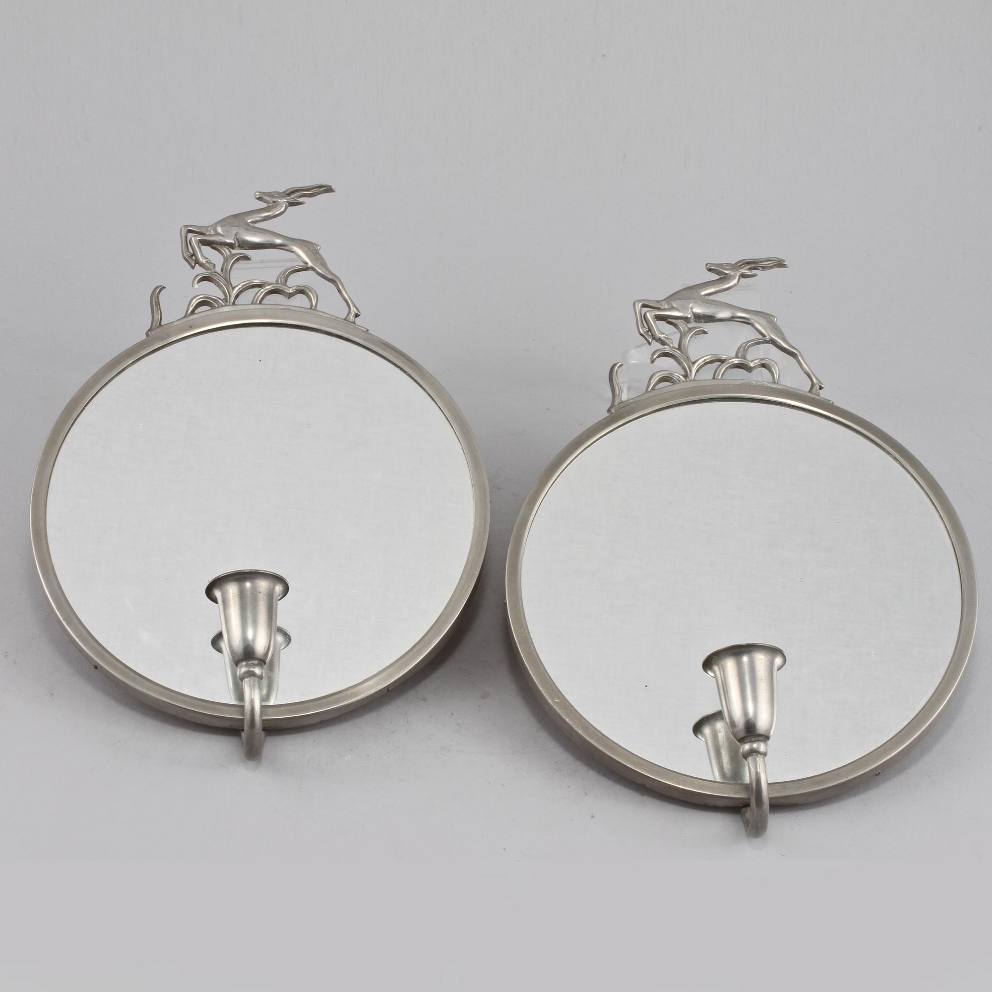 SPEGELLAMPETTER, ett par, tenn, troligen C G Hallberg, 1900-talets andra kvartal.