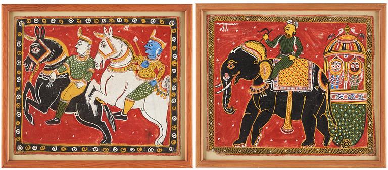 A pair of paintings on cloth, India, Orissa, late 19th Century.