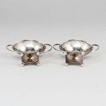 A pair of Swedish 18th century parcel-gilt silver salt-cellars, mark of JF Wildt, Stockholm 1798.