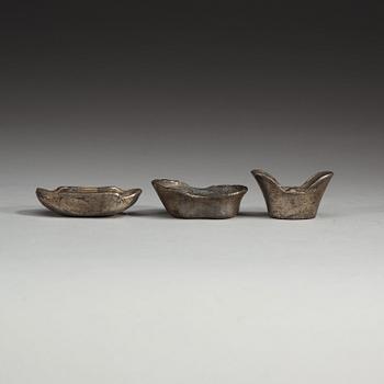 Three silver ingots, Qing dynasty, (1644-1912).