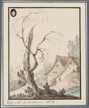 OKÄND KONSTNÄR 1600-TAL. Påskrift 'Daniels de Malinas'. (2). Akvarell och tusch, vardera 12 x 9,5 cm.